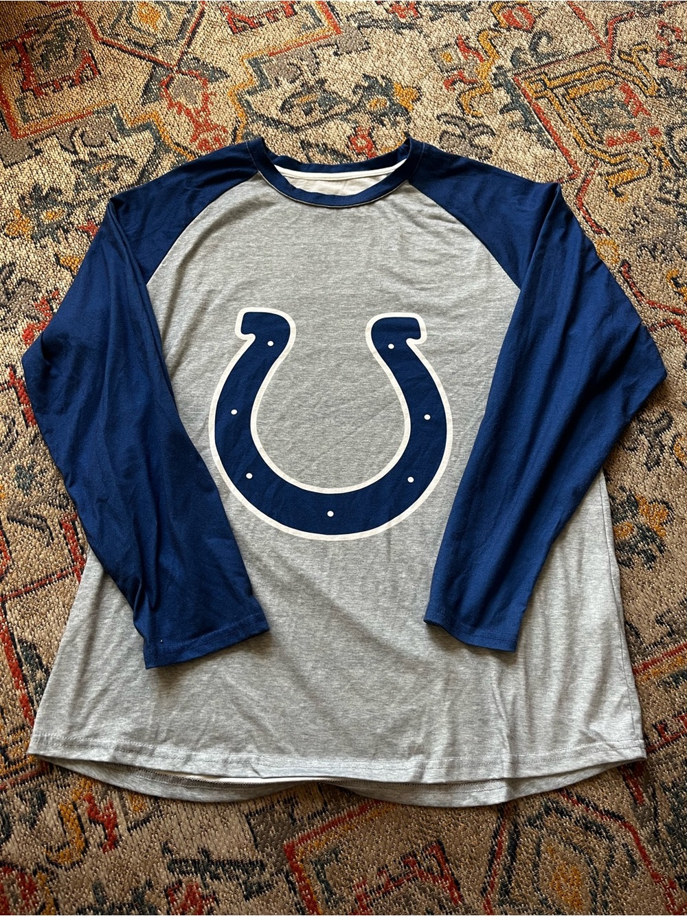 NFL Indianapolis Colts Gray and Navy Crewneck Tee Size L